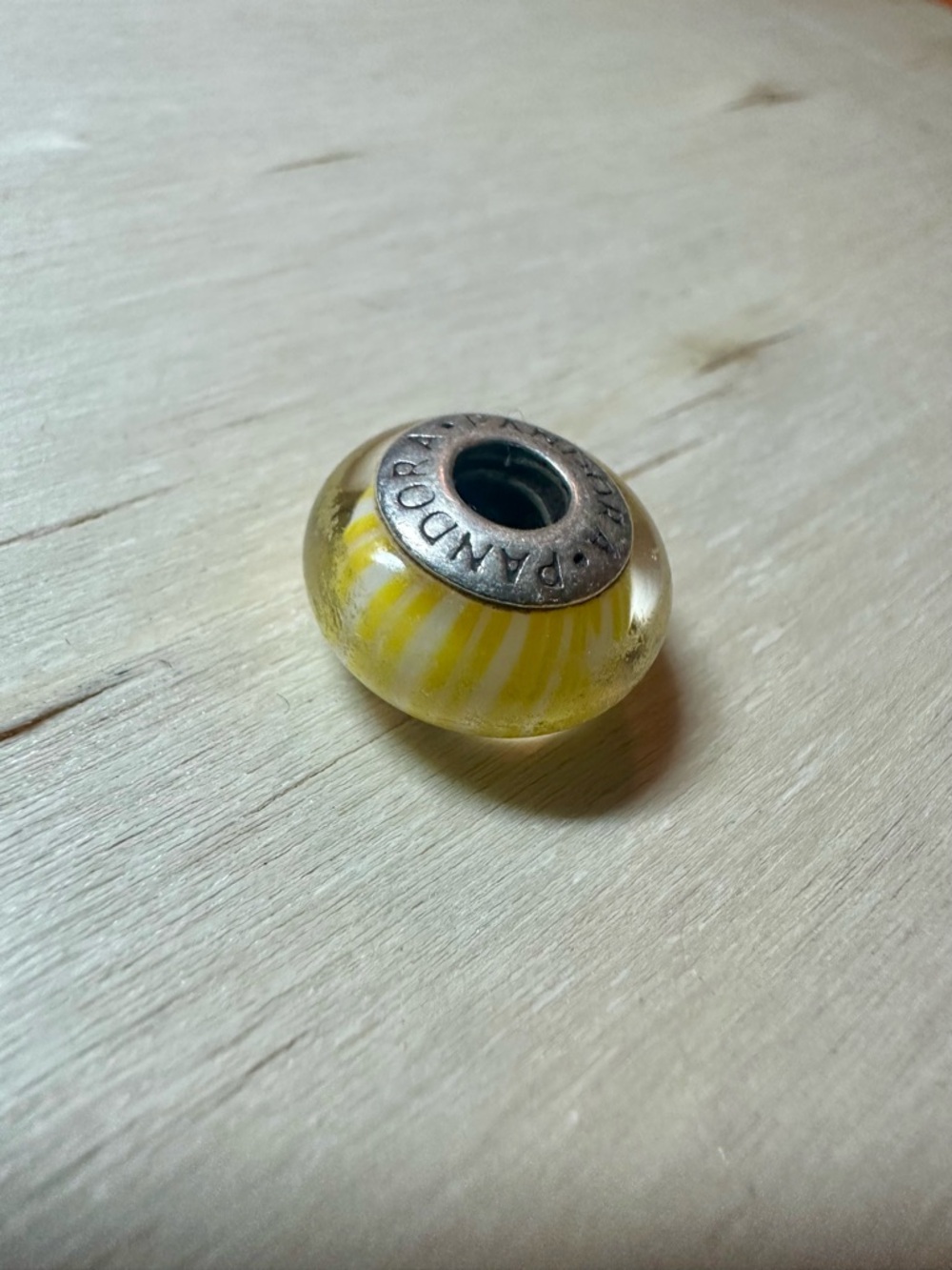 Pandora Yellow Candy Stripe Murano Glass Charm Retired S925 ALE